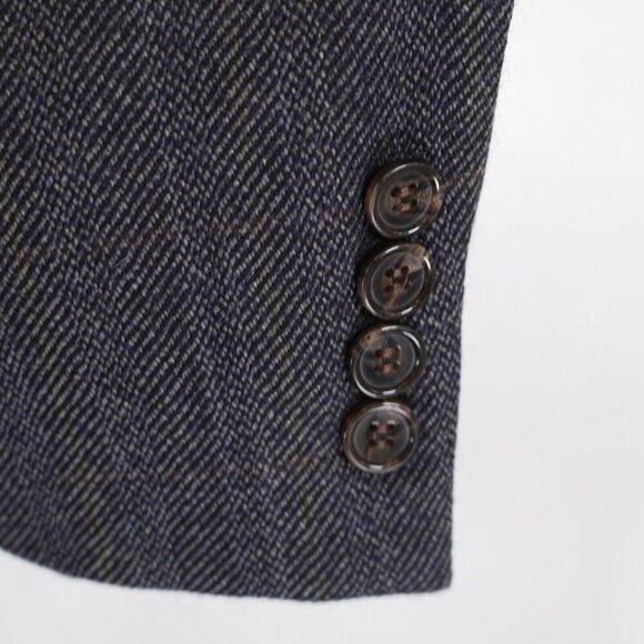 Lauren Ralph Lauren Tweed Wool Blue‎ Gray Herringbone W/ Yellow Windowpane 44S - Picture 3 of 13